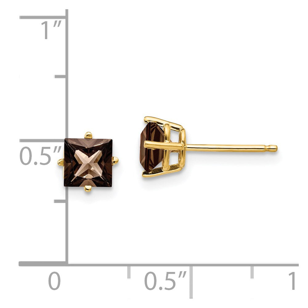 14k 5mm Square Smoky Quartz Earrings