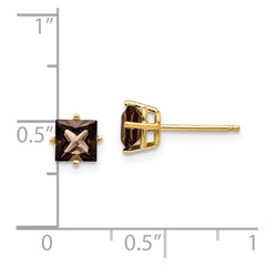 14k 5mm Square Smoky Quartz Earrings