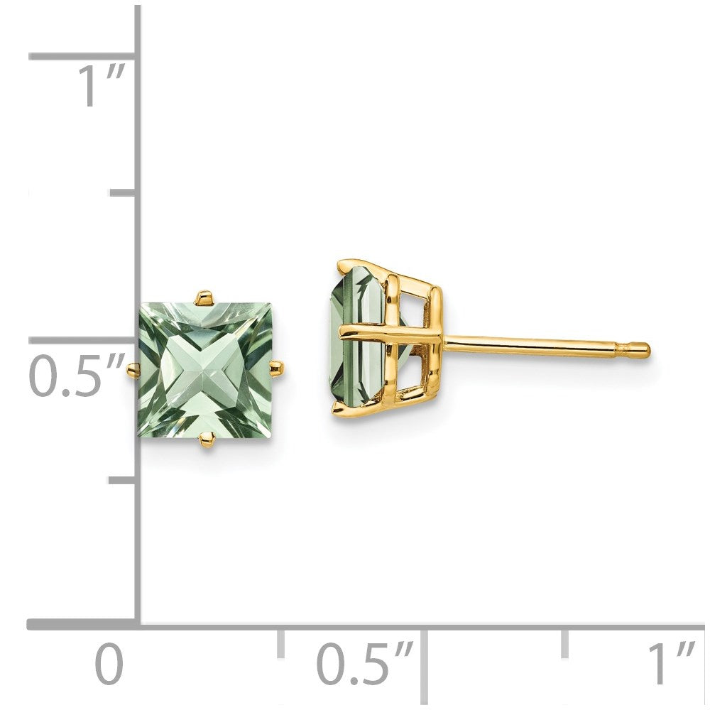 14k 6mm Square Green Quartz Earrings