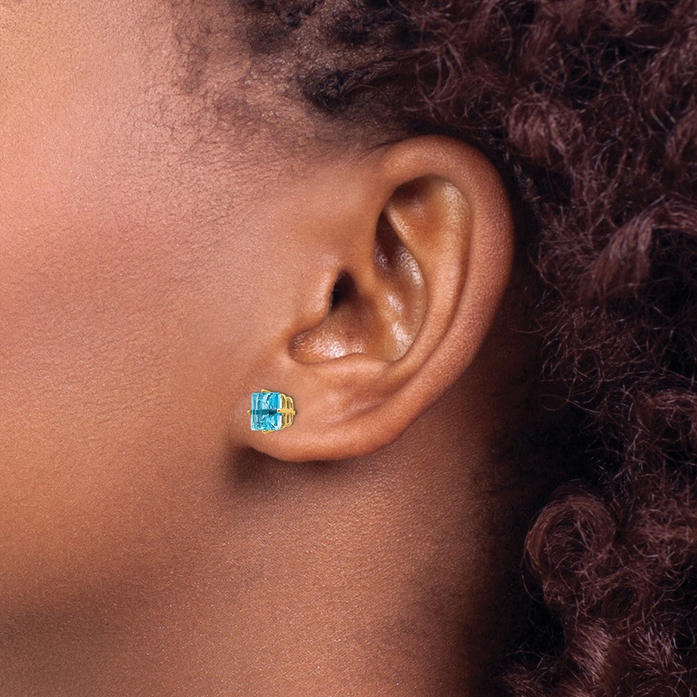 14k 6mm Princess Cut Blue Topaz Earrings