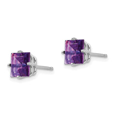 14k White Gold 6mm Princess Cut Amethyst Earrings