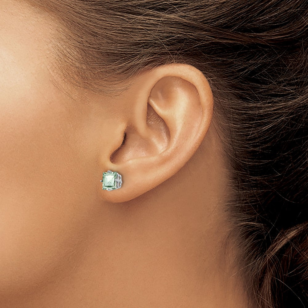 14kw 6mm Square Checker-Cut Green Quartz Earrings
