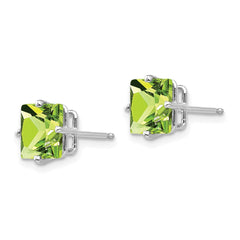 14k White Gold 7mm Princess Cut Peridot Earrings