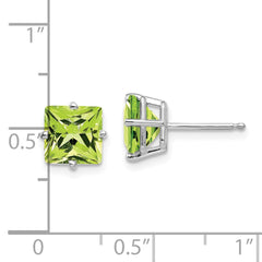 14k White Gold 7mm Princess Cut Peridot Earrings