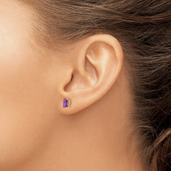 14k 6x4mm Emerald Cut Amethyst Earrings