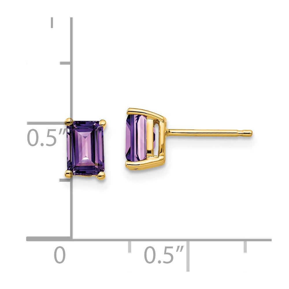 14k 6x4mm Emerald Cut Amethyst Earrings