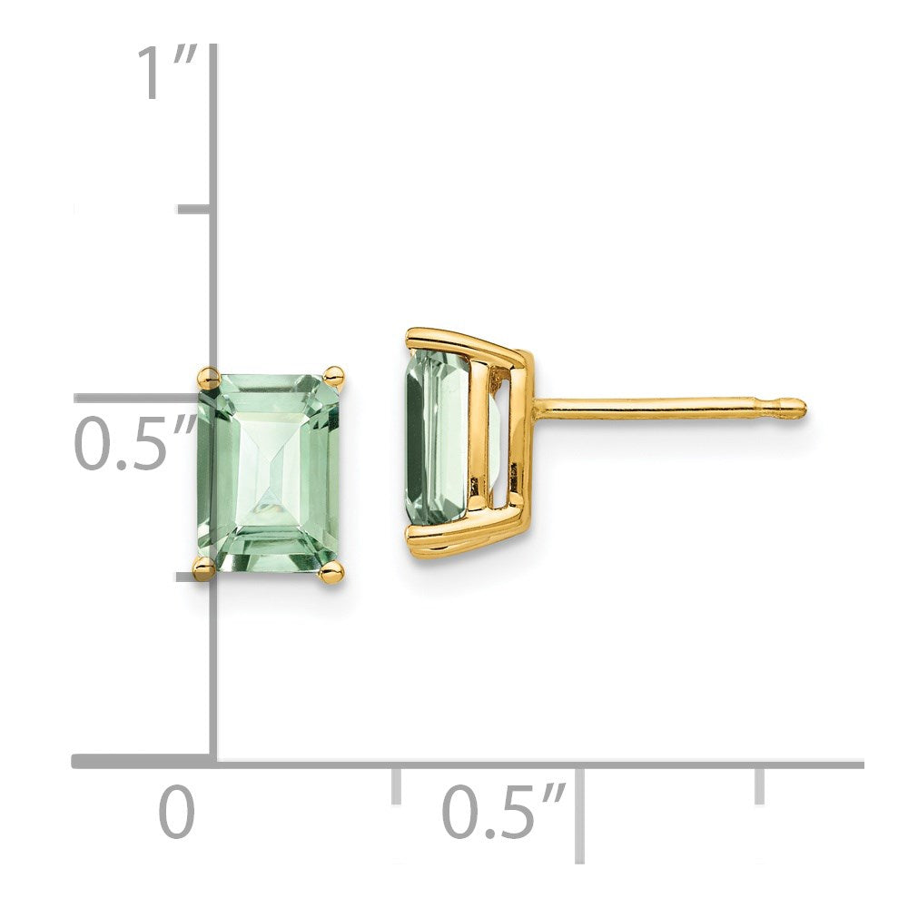 14k 7x5 Emerald-Cut Green Quartz Earrings