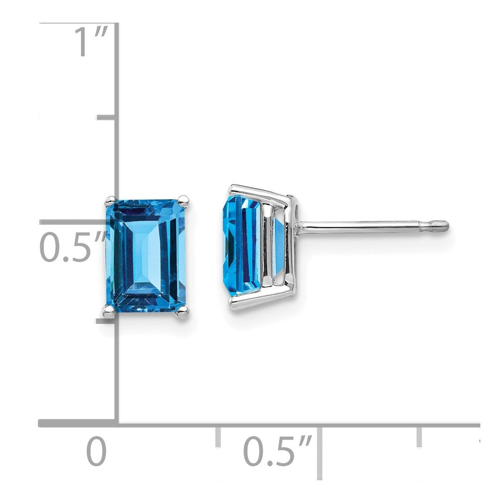 14k White Gold 7x5mm Emerald Cut Blue Topaz Earrings