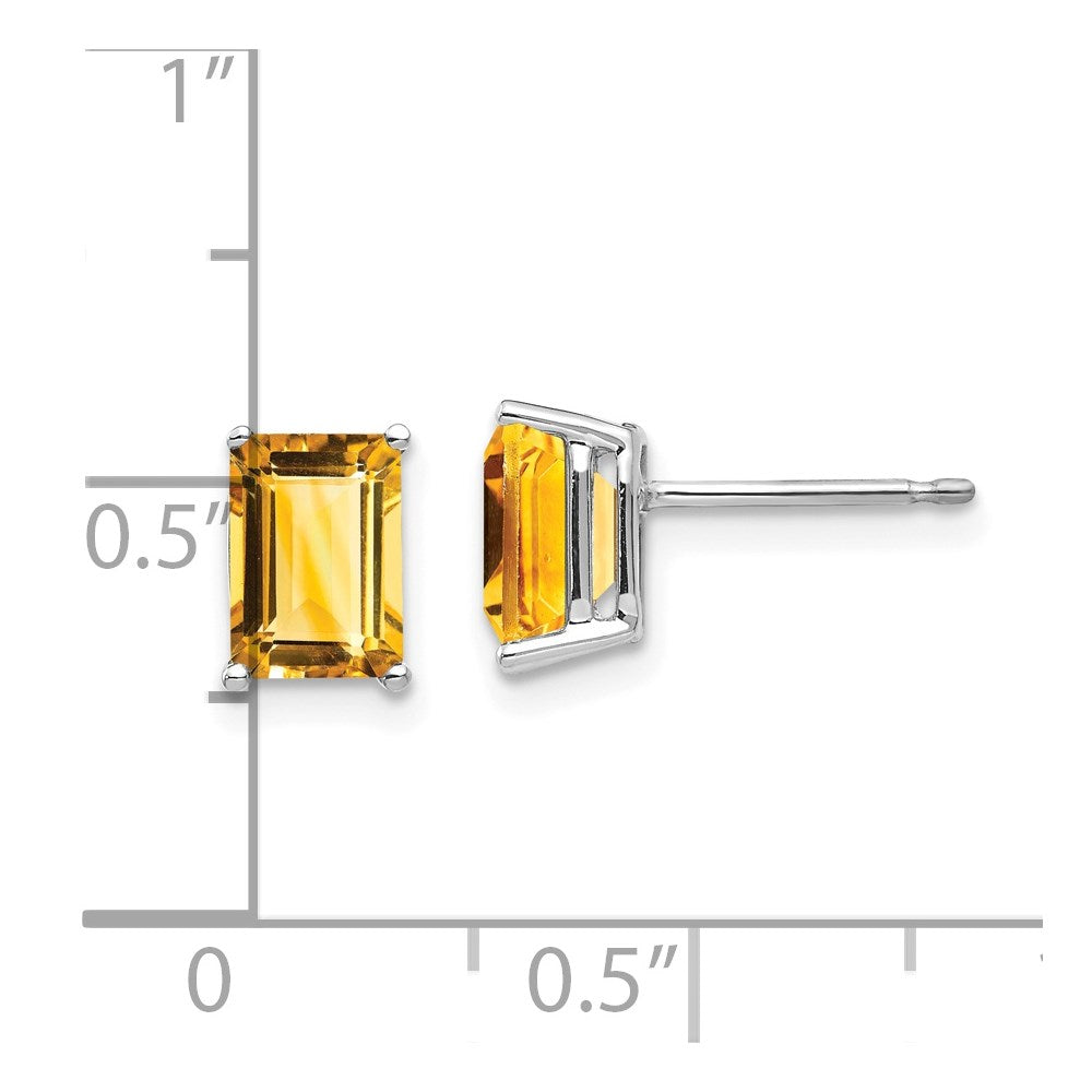 14k White Gold 7x5mm Emerald Cut Citrine Earrings - 2