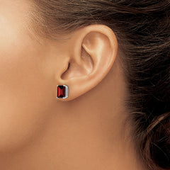 14k White Gold 8x6mm Emerald Cut Garnet earring