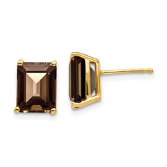 14k 9x7 Emerald Smoky Quartz Earrings
