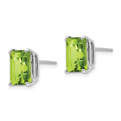 14k White Gold 9x7mm Emerald Cut Peridot Earrings