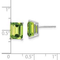 14k White Gold 9x7mm Emerald Cut Peridot Earrings