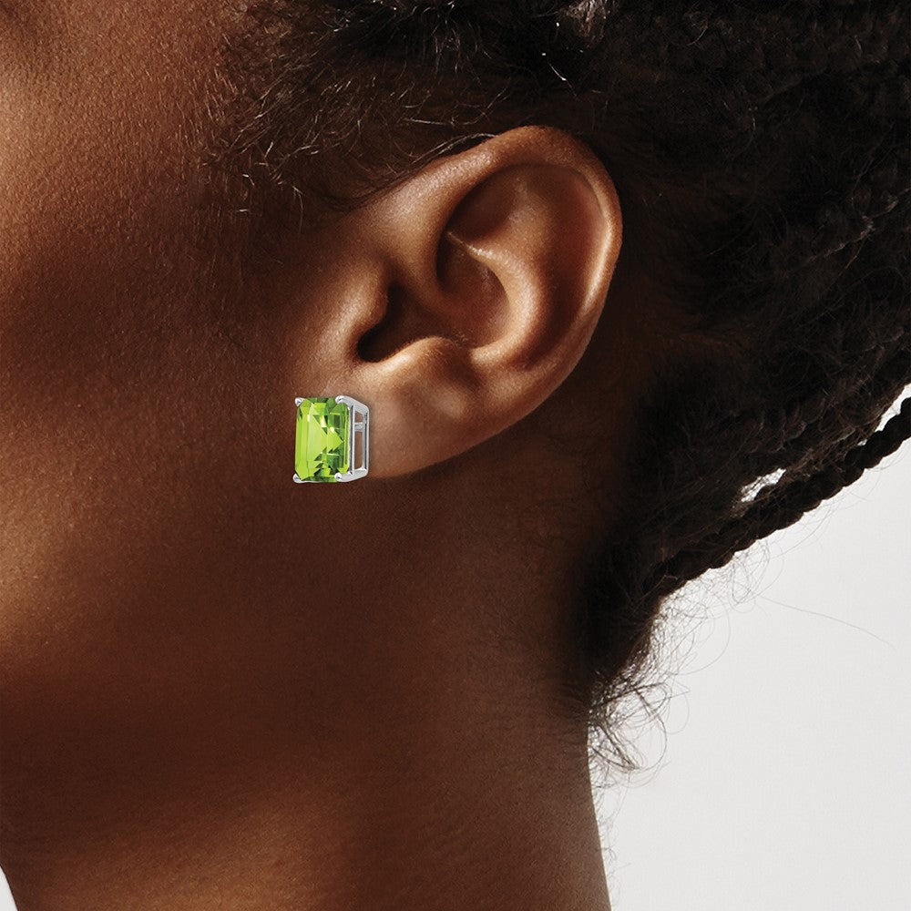 14k White Gold 10x8mm Emerald Cut Peridot Earrings