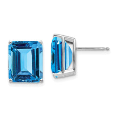 14k White Gold 12x10mm Emerald Cut Earring Mounting