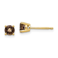 14k 4mm Round Smoky Quartz Earrings