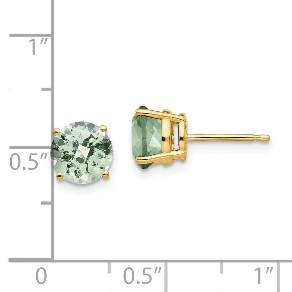 14k 7mm Round Checker-Cut Green Quartz Earrings