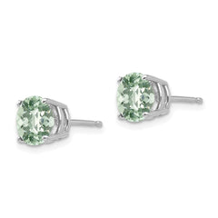 14kw 7mm Round Checker-Cut Green Quartz Earrings