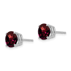 14k White Gold 7mm Garnet Checker Earrings