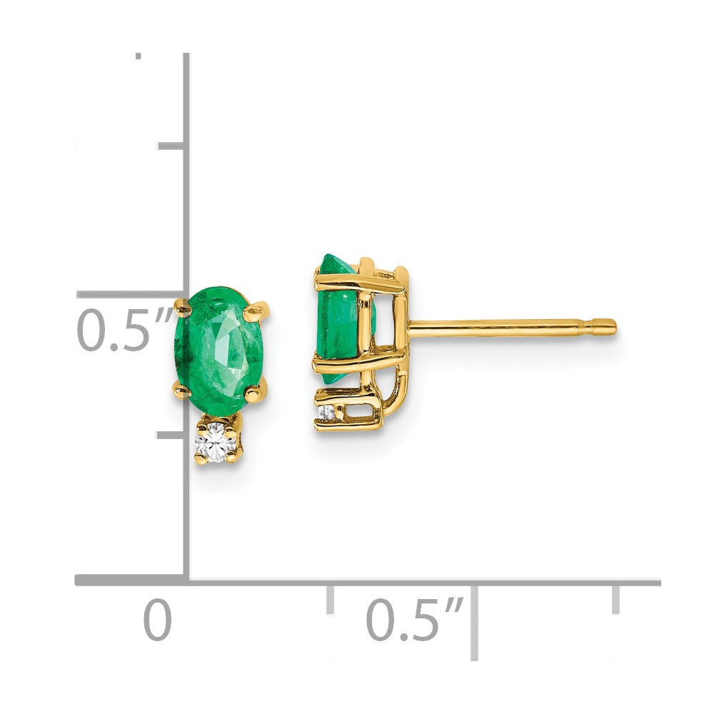 14k Emerald Diamond Post Earrings