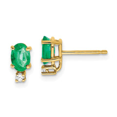 14k 6x4mm Oval Emerald A Diamond Earrings