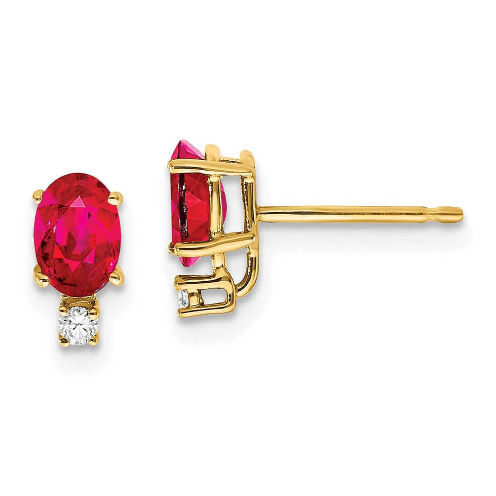 14k 6x4mm Oval Ruby VS Diamond Earrings