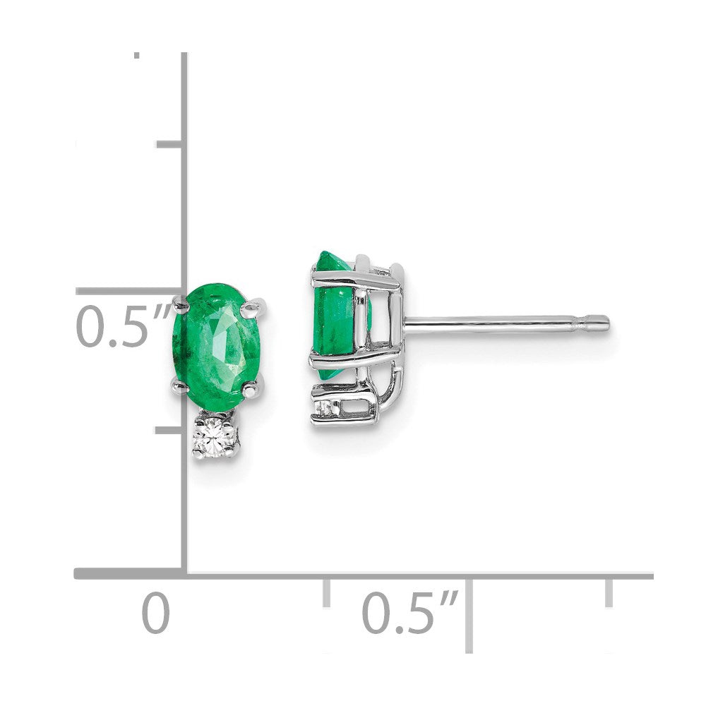 14k White Gold 6x4mm Oval Emerald A Diamond Earrings