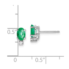 14k White Gold 6x4mm Oval Emerald A Diamond Earrings