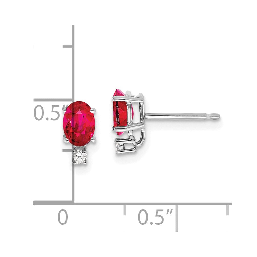 14k White Gold 6x4mm Oval Ruby & AAA Diamond Earrings
