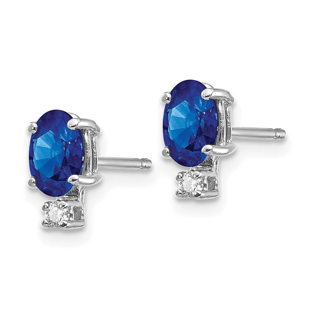 14k White Gold 6x4mm Oval Sapphire & AAA Diamond Earrings