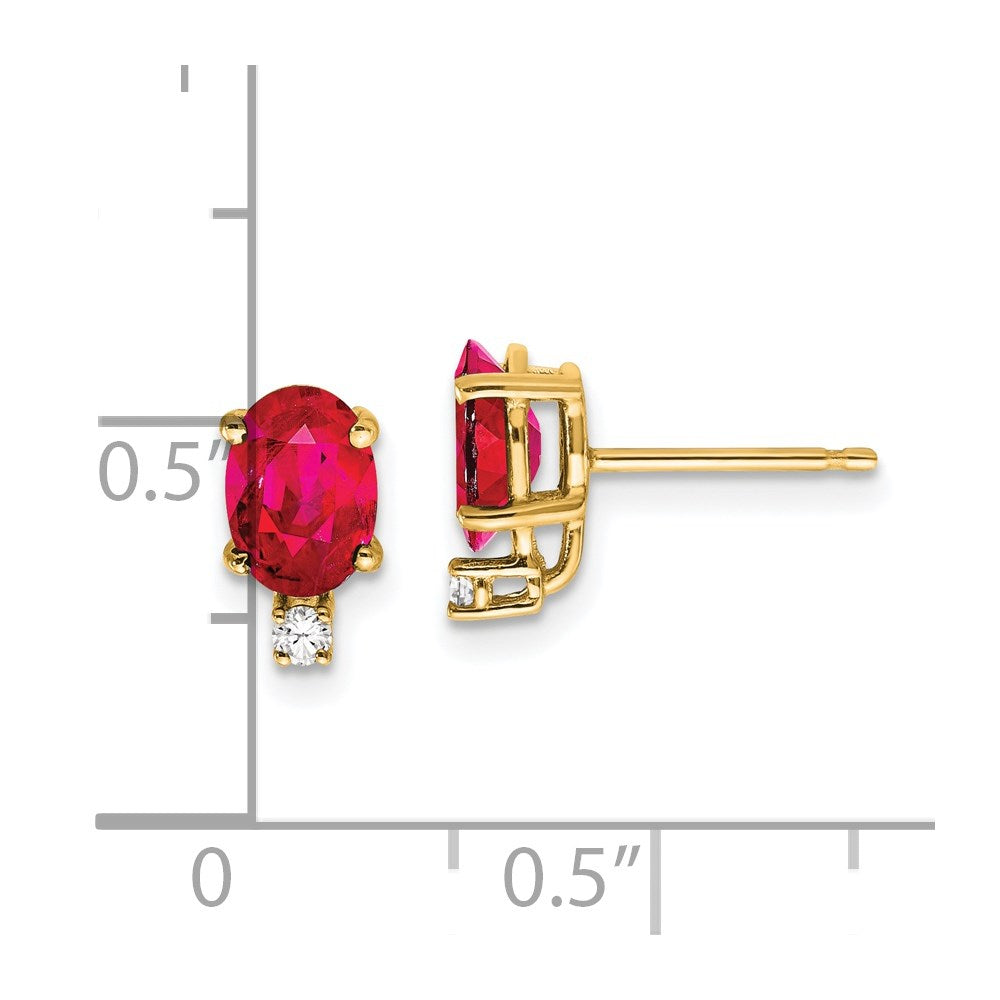 14k 7x5mm Oval Ruby A Diamond Earrings