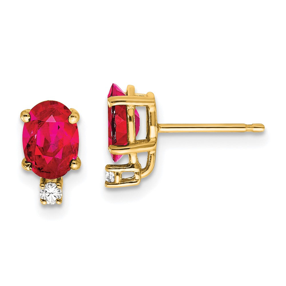 14k 7x5mm Oval Ruby A Diamond Earrings