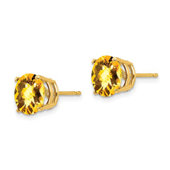 14k 8mm Citrine Checker Post Earrings