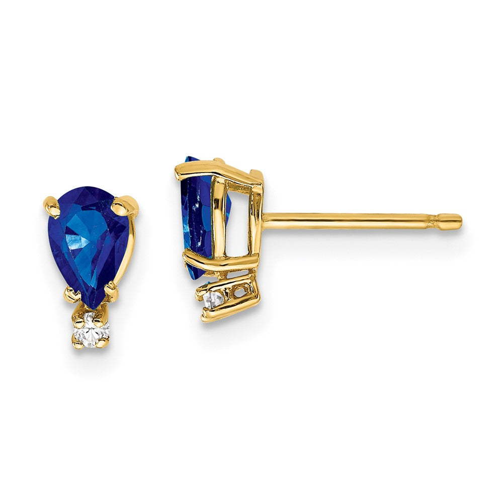 14k 6x4mm Pear Sapphire A Diamond Earrings