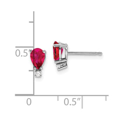 14k White Gold Ruby Diamond Post Earrings