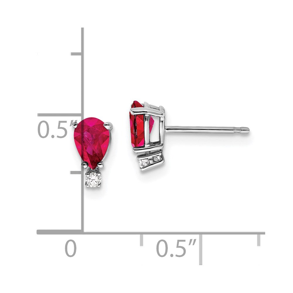 14k White Gold 6x4mm Pear Ruby VS Diamond Earrings
