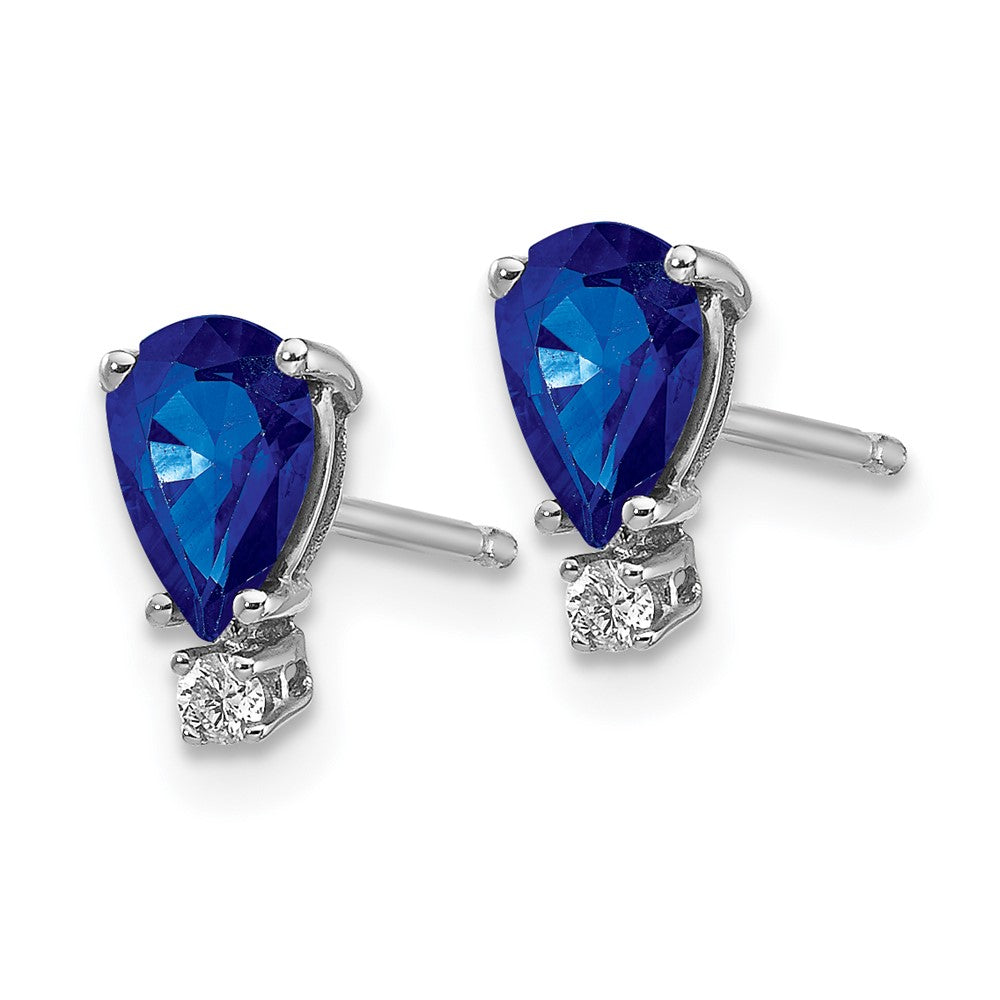 14k White Gold 6x4mm Pear Sapphire A Diamond Earrings