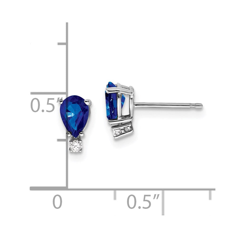 14k White Gold 6x4mm Pear Sapphire A Diamond Earrings