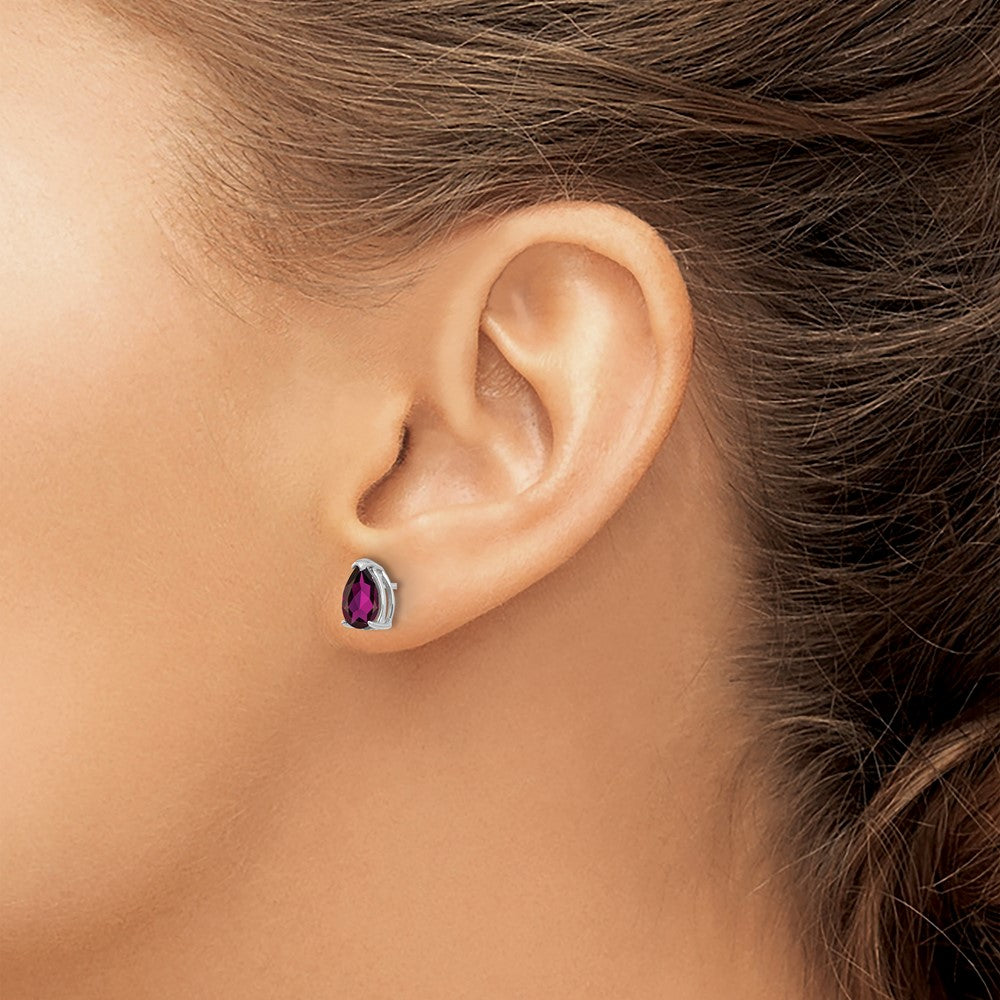 14k White Gold Rhodolite Garnet Pear Stud Earrings - 2