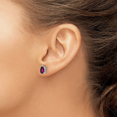 14k White Gold Rhodolite Garnet Pear Stud Earrings - 2