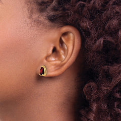 14k 8x5mm Pear Garnet Checker Earrings