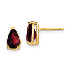 14k 8x5mm Pear Garnet Checker Earrings
