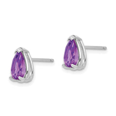 14k White Gold 8x5mm Pear Amethyst Earrings