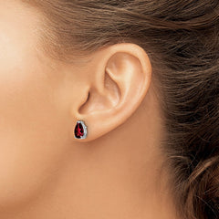 14k White Gold Garnet Pear Stud Earrings - 2