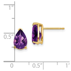 14k 9x6mm Pear Amethyst Checker Earrings