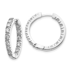 14k White Gold AAA Diamond Hinged Hoop Earrings - 3