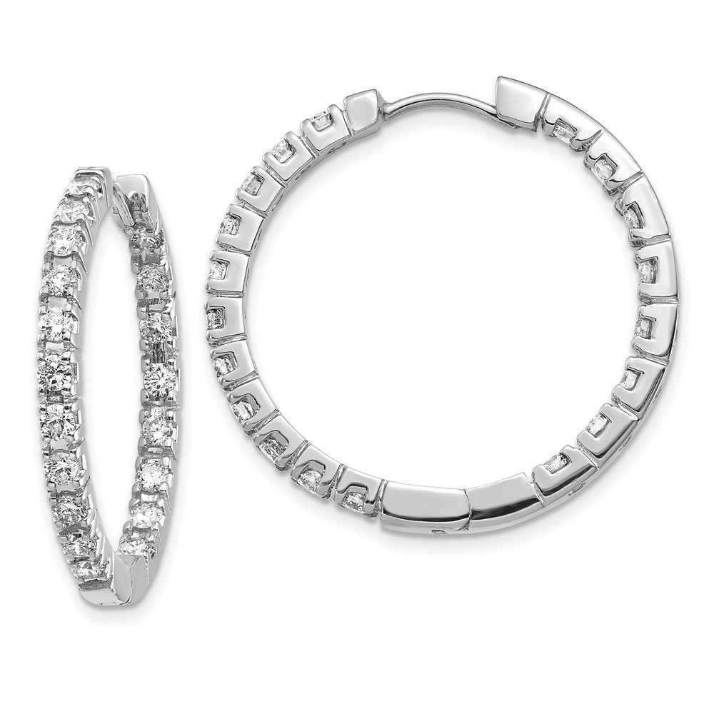 14k White Gold A Diamond Hinged Hoop Earrings - 6