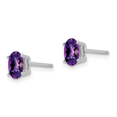 14k White Gold 6x4mm Oval Amethyst Checker Earrings