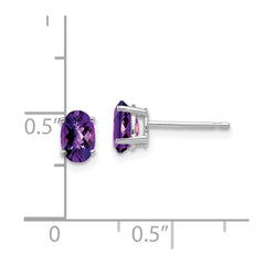 14k White Gold 6x4mm Oval Amethyst Checker Earrings