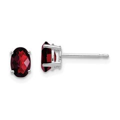 14k White Gold 6x4mm Oval Garnet Checker Earrings